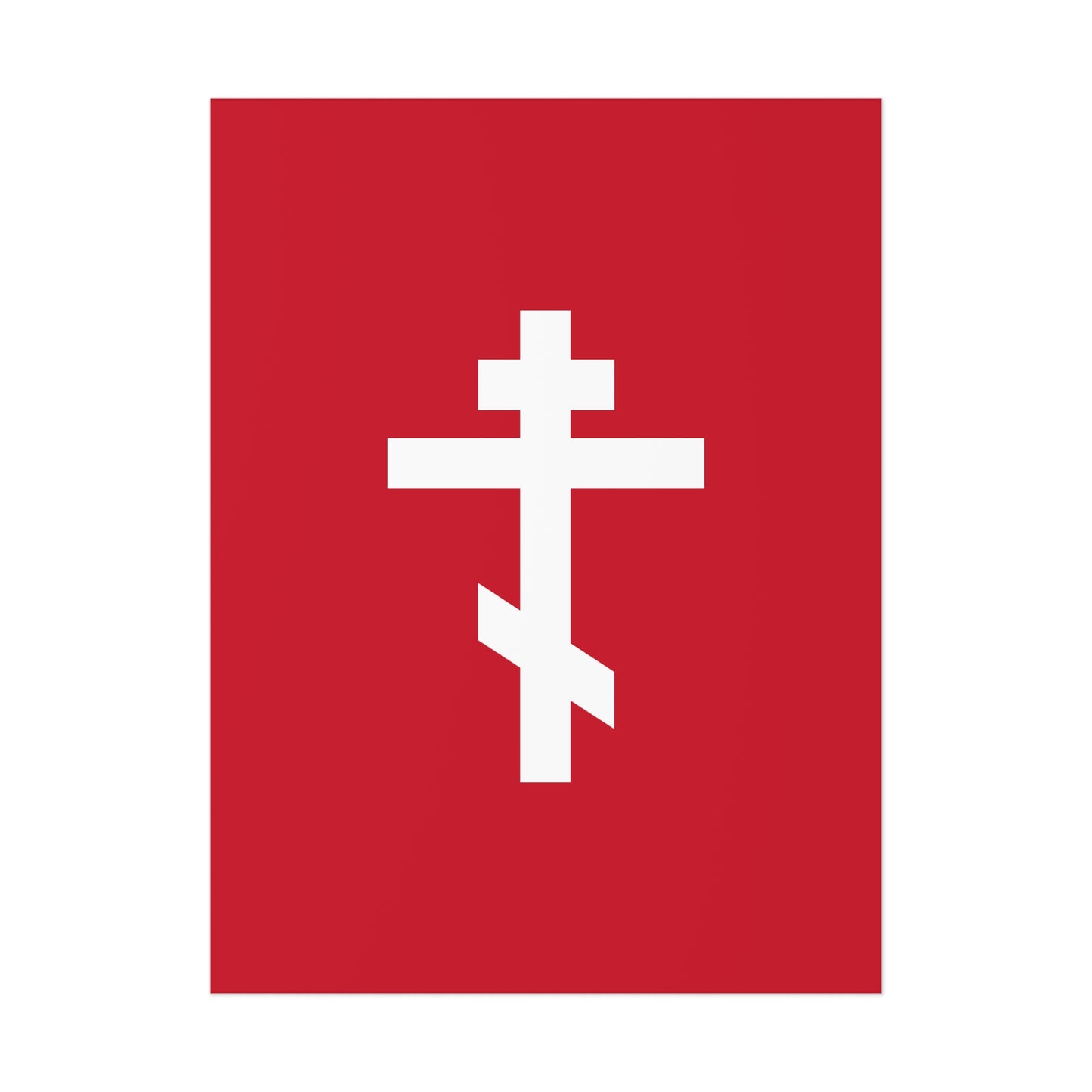 White Orthodox Cross Red Background | We venerate Thy Cross, O Master, and we glorify Thy holy Resurrection! | Orthodox Art Poster