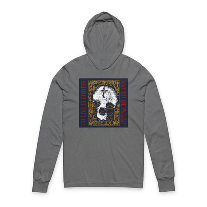 To Live is Christ, to Die is Gain (Philippians 1:21) | Skull with Cross on Gold Manuscript Texture | Orthodox Long Sleeve Hooded Shirt