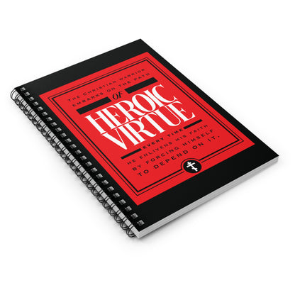 A spiral-bound notebook titled "Christian Warrior | Path of Heroic Virtue" with devotional quotes (Phil 4:13), perfect for faith-driven inspiration.