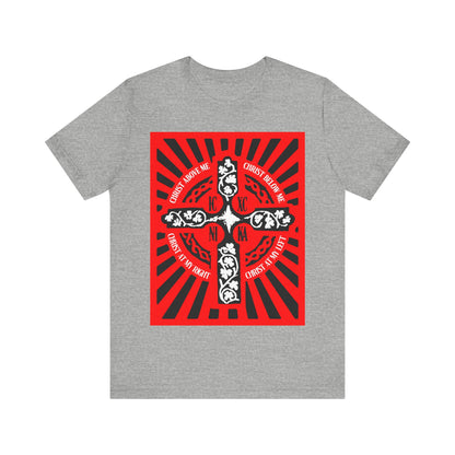 Red ICXC NIKA Enniskillen Celtic Cross | Lorica of St. Patrick | Shield Prayer | Orthodox Christian Cotton T-Shirt