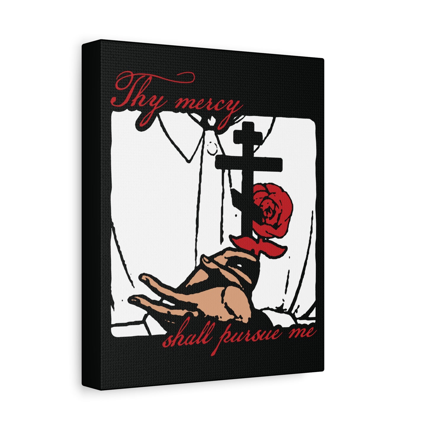 Thy Mercy Shall Pursue Me - Psalm 22 (23) | Orthodox Martyr's Cross and Rose Icono-Graphic Style | Christian Canvas Art
