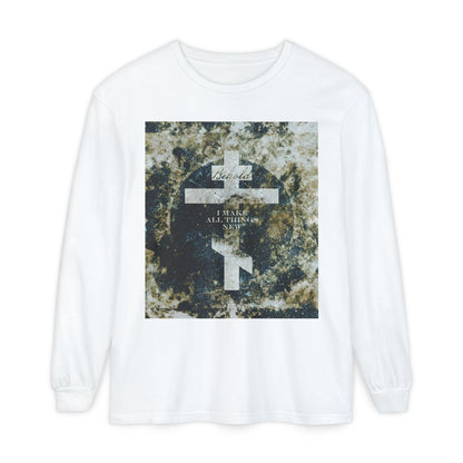 Behold, I Make All Things New | Revelation 21:5 | Cosmic Textured Orthodox Cross | Parousia | Orthodox Christian Long Sleeve Shirt