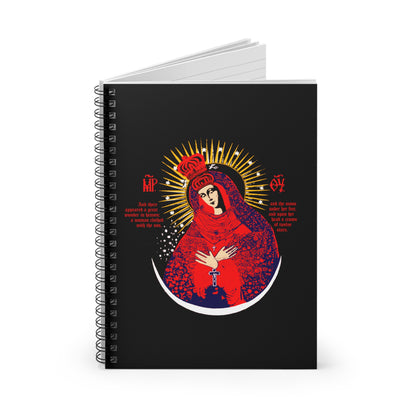 Our Lady the Gate of Dawn Icono-Graphic | Theotokos Crowned | Woman of the Apocalypse | Red Blue & Gold Design | Orthodox Spiral Notebook