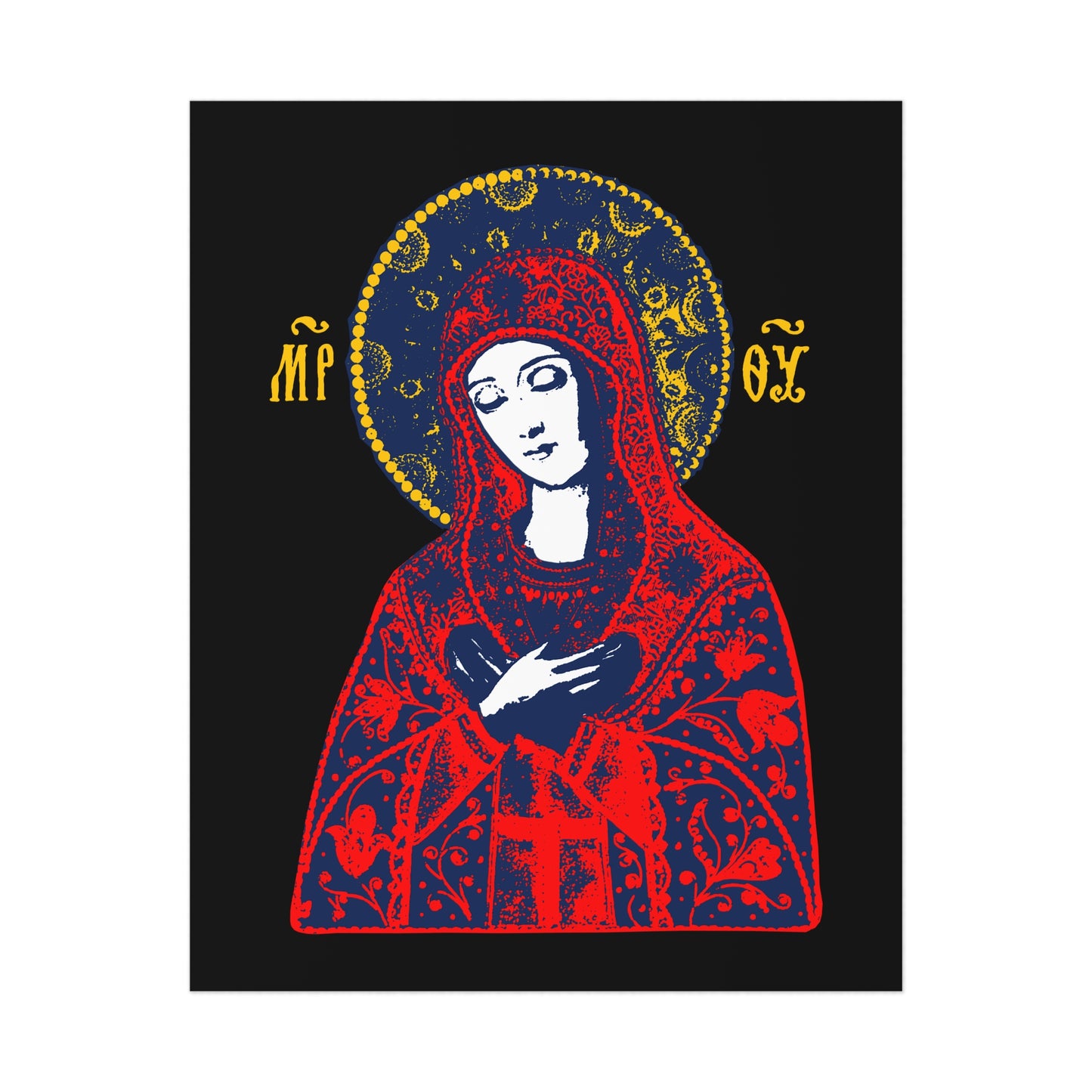 Joy of All Joys Tenderness Theotokos Iconographic Based on Traditional Orthodox Iconography | Bright Red Design | Orthodox Christian Art Poster