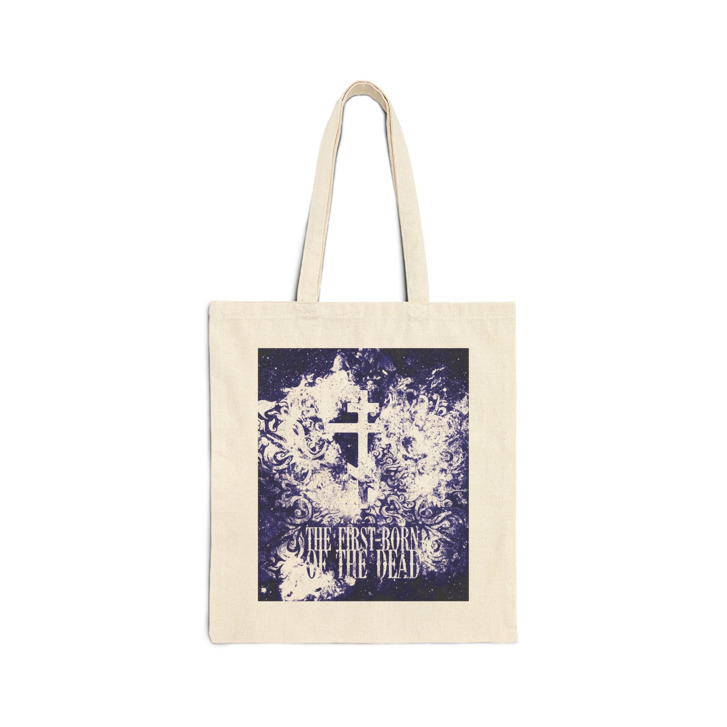 The First-Born of the Dead | Glowing White & Blue Textured Cosmic Orthodox Cross | Resurrection & Apocalypse | Orthodox Tote Bag