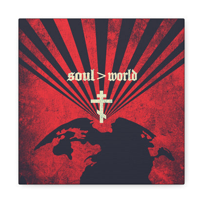 What Shall it Profit a Man | Matthew 16:26 | Soul Is Greater Than World | Red Earth White Cross | Orthodox Christian Canvas Art