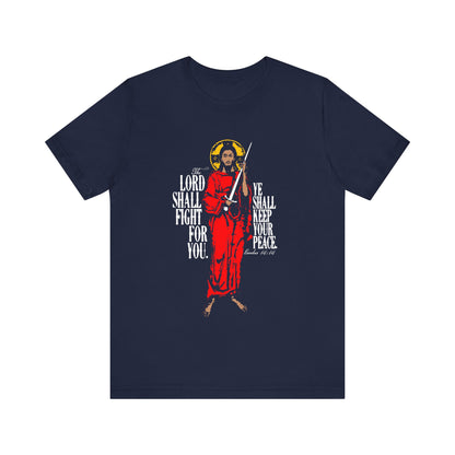 The Lord Shall Fight For You (Exodus 14:14) | Jesus Christ with Sword IconoGraphic | Orthodox Christian Cotton T-Shirt