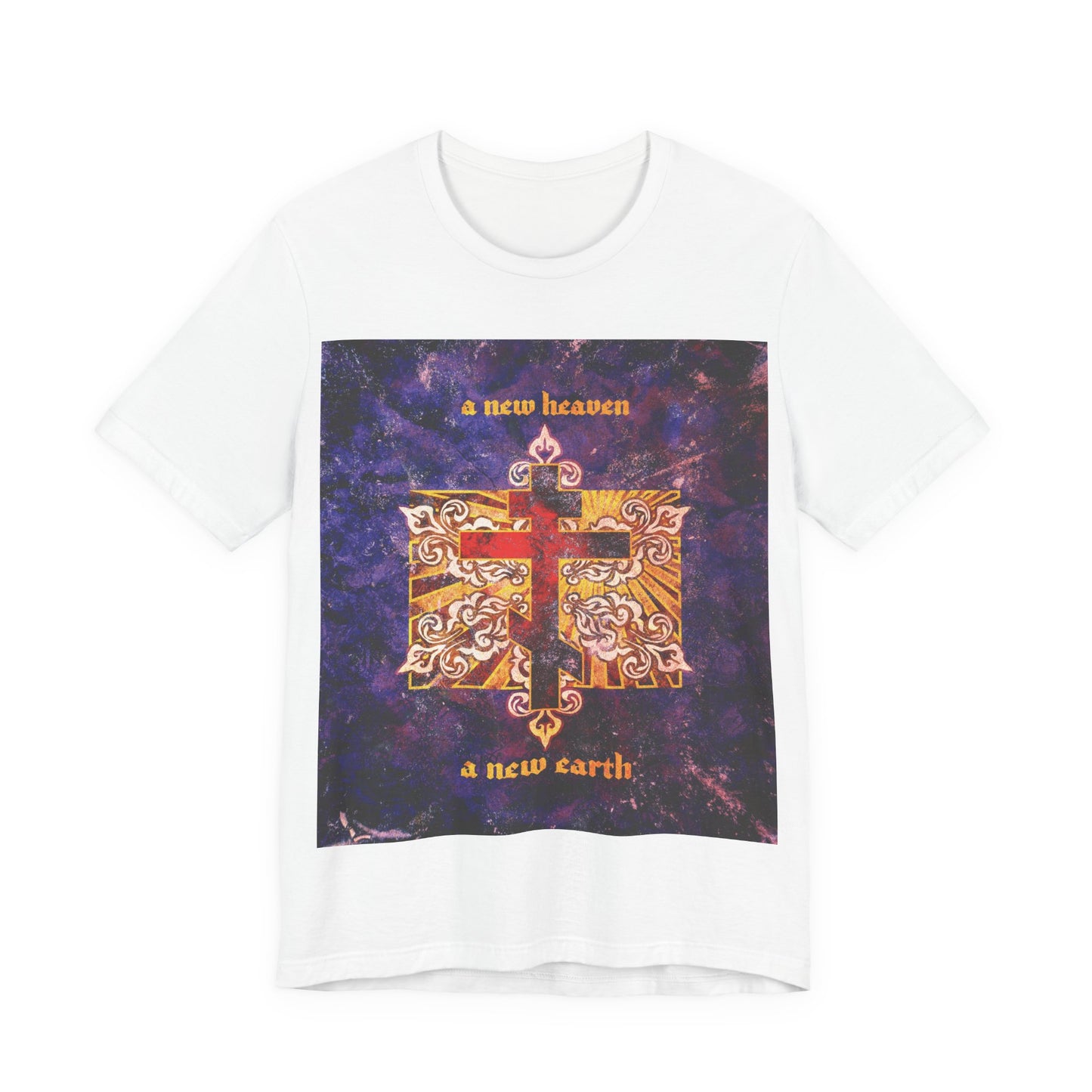 A New Heaven/A New Earth | Red Orthodox Cross on Textured Ornate Background  | Orthodox Christian Unisex Cotton T-Shirt