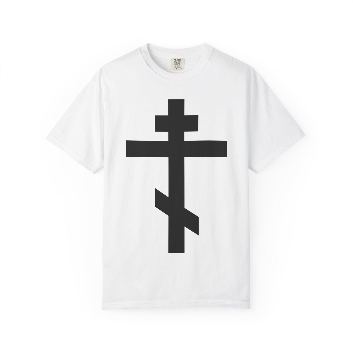 Large Black Orthodox Cross | He bore our sins on the cross so that we might die to sin & live to righteousness | Heavyweight Cotton Unisex Tee