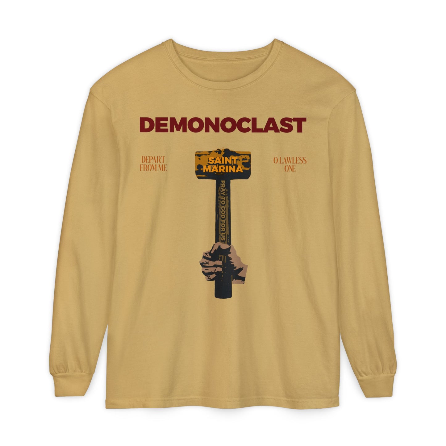 Demonoclast | St. Marina's Hammer | NIKA Fist | Christ Conquers | Demon Smasher | Unseen Warfare | Christian Martyrdom | Orthodox Long Sleeve