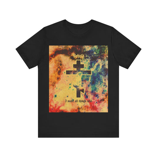 Behold, I Make All Things New (Revelation 21:5) | Cosmic Orthodox Cross On Inverted Starfield | Second Coming | Orthodox Christian Cotton T-Shirt