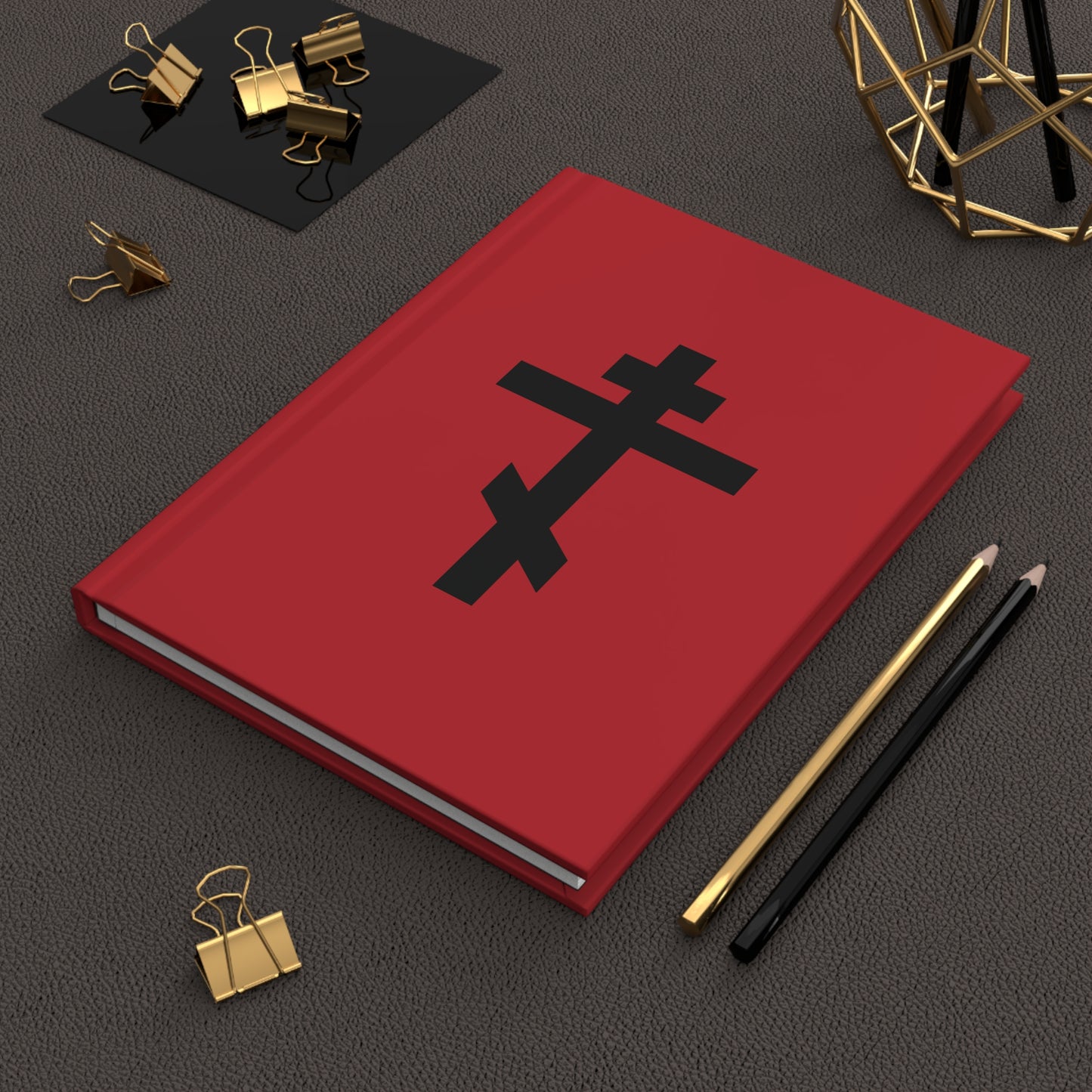 Black Orthodox Cross Red Background | O Christ our God, of Thine own Will Thou didst accept Crucifixion | Orthodox Hardcover Journal