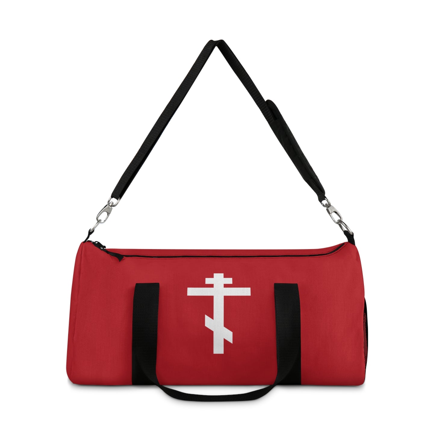 White Orthodox Cross Red Background | Today the Cross of the Lord cometh forth | Orthodox Christian Gym Duffel Bag