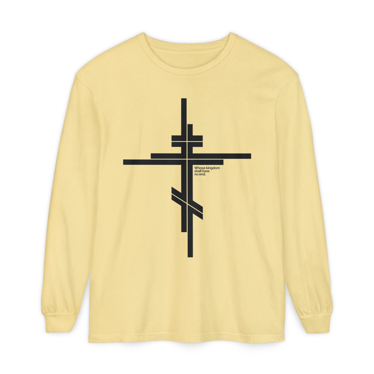 Whose Kingdom Shall Have No End | Luke 1:32-33 | Orthodox Cross | Modernist Minimalist Logo Style | Orthodox Long Sleeve Cotton Shirt