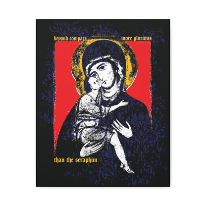 Beyond Compare More Glorious Than the Seraphim | Vladimir Theotokos Iconographic | Orthodox Christian Canvas Art