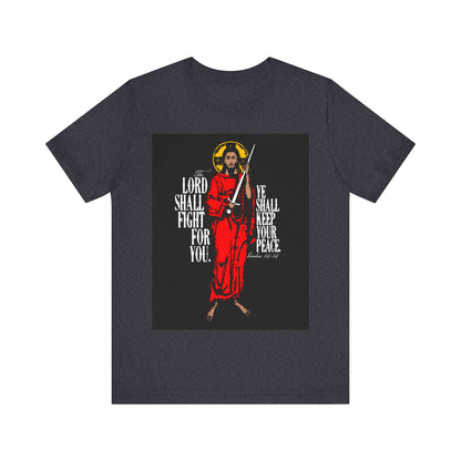 The Lord Shall Fight For You (Exodus 14:14) | Jesus Christ with Sword IconoGraphic | Orthodox Christian Cotton T-Shirt