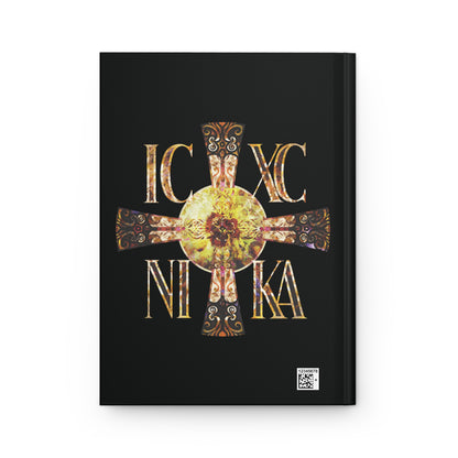 ICXC NIKA Celtic Style Equal Armed Cross | Bright Solar Texture | Orthodox Christian Hardcover Journal
