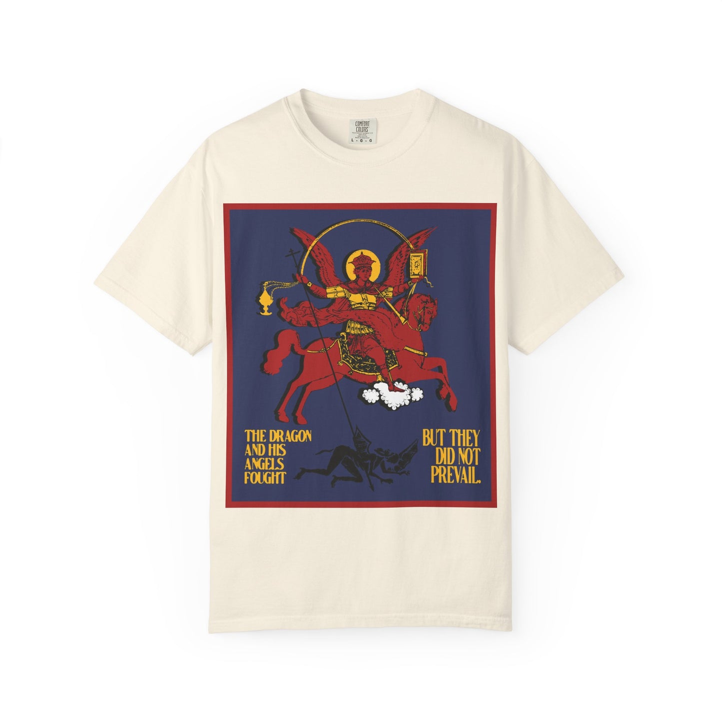 Archangel Michael Defeating Satan the Dragon (Rev 12:7-8) | Apocalyptic IconoGraphic | Orthodox Christian Heavyweight Cotton Unisex Tee