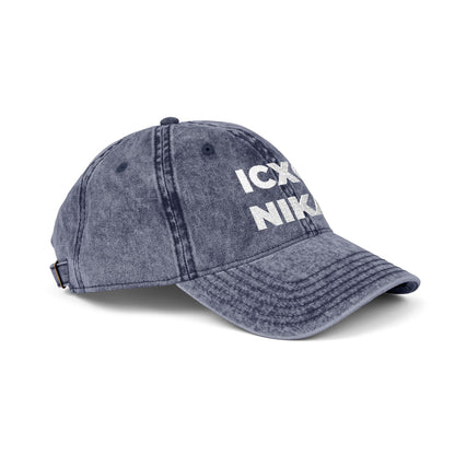 White ICXC NIKA Text Christogram | Orthodox Christian Symbol Meaning "Jesus Christ Conquers" | Christ is King | Denim Embroidered Cap