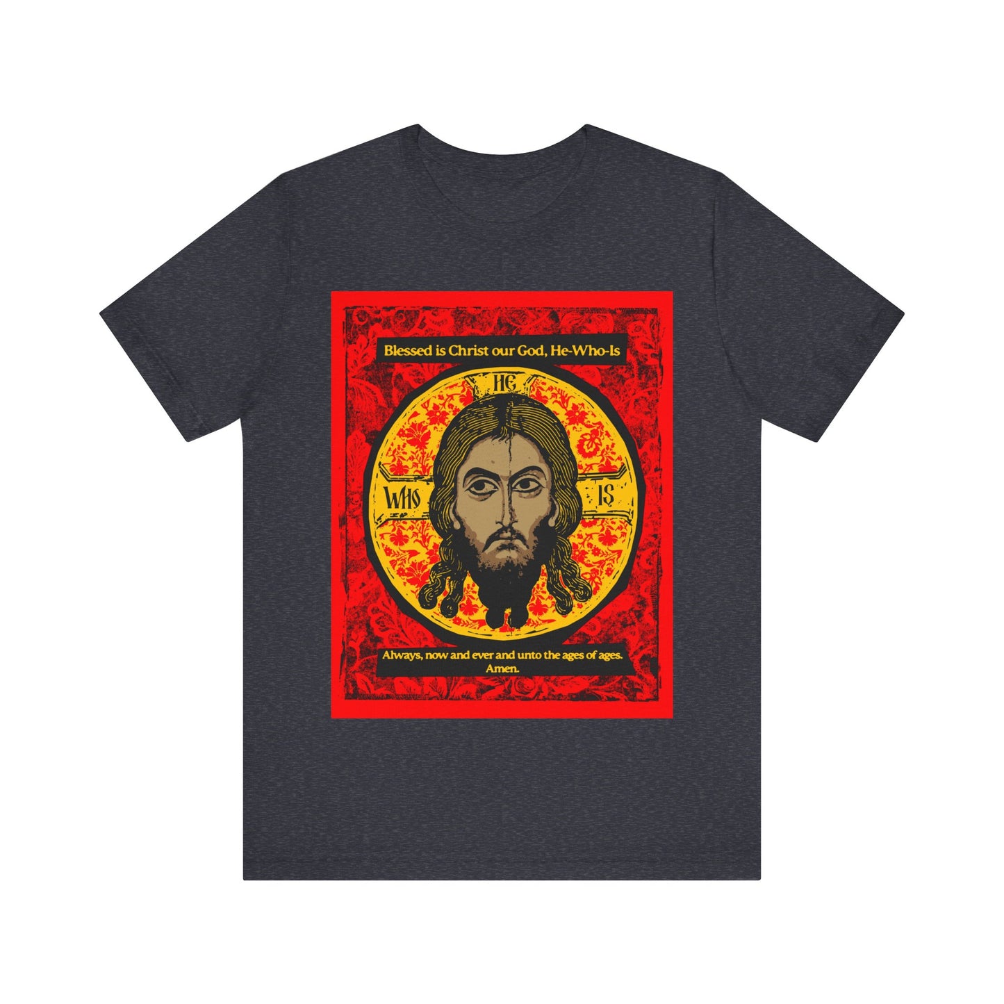 Made Without Hands (Mandylion/Image of Edessa) | Jesus Christ Orthodox Icon Graphic Design | Red Black & Yellow | Orthodox Christian T-Shirt