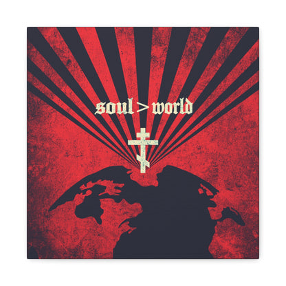 What Shall it Profit a Man | Matthew 16:26 | Soul Is Greater Than World | Red Earth White Cross | Orthodox Christian Canvas Art