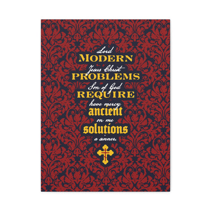 Modern Problems Require Ancient Solutions (Jesus Prayer, Floral Background) No. 2 | Orthodox Christian Canvas Wall Art