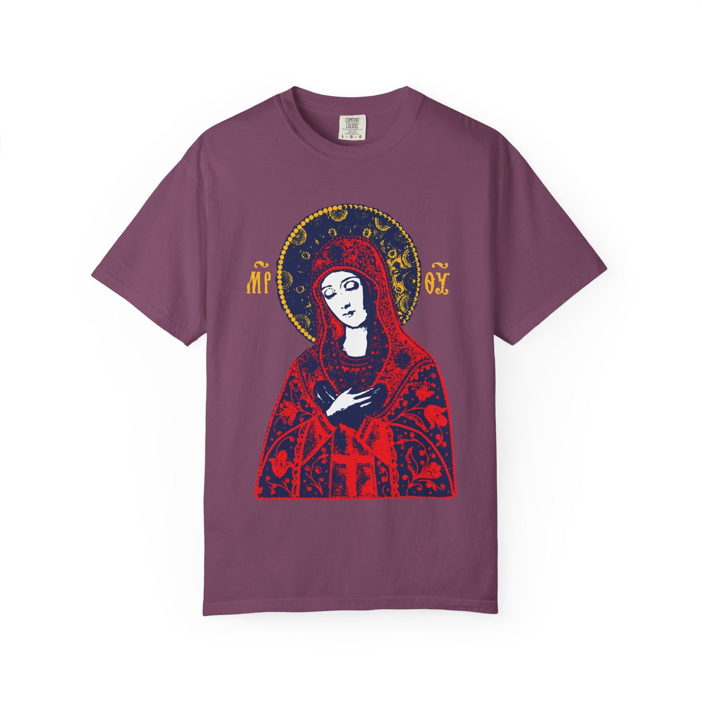 Joy of All Joys Tenderness Theotokos Iconographic Based on Traditional Orthodox Iconography | Christian Heavyweight Cotton Unisex T-Shirt