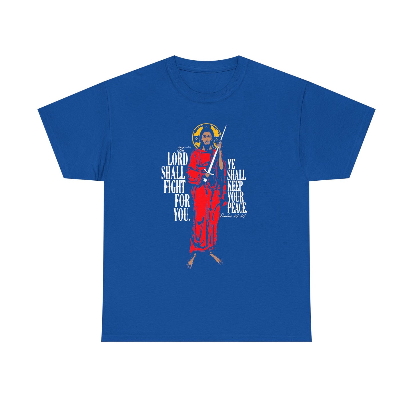 The Lord Shall Fight For You (Exodus 14:14) | Jesus Christ with Sword IconoGraphic | Orthodox Midweight Cotton Unisex Tee