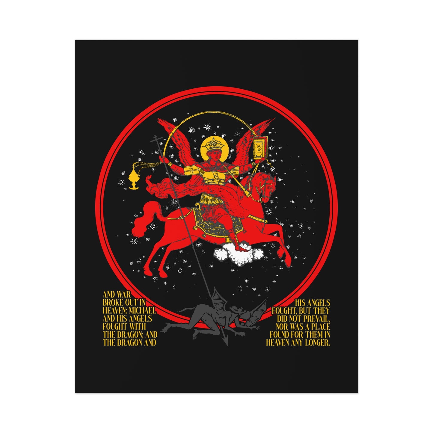 Archangel Michael of the Apocalypse Icono-Graphic | War in Heaven (Rev 12:7-9) | Satan Cast Out | Orthodox Christian Art Poster