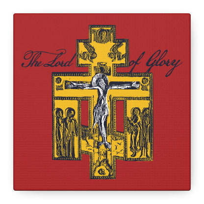 The Lord of Glory | Russian Golgotha Crucifix IconoGraphic (Red BG) | 1 Corinthians 2:8 | Orthodox Christian Canvas Art