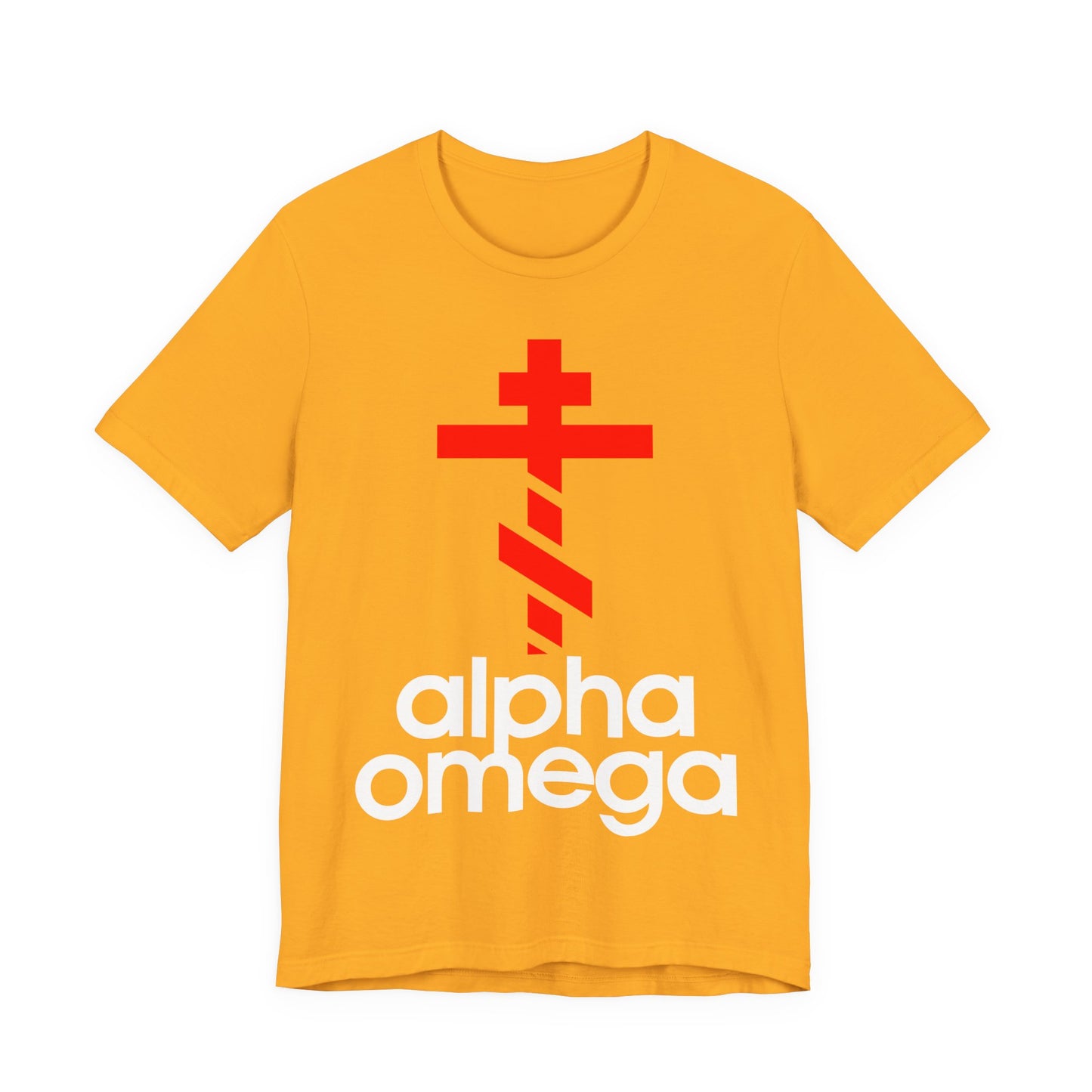 Alpha & Omega Red Cross | Red Adidas Logo Mashup | Modern Graphic Design | Orthodox Christian Unisex Cotton T-Shirt