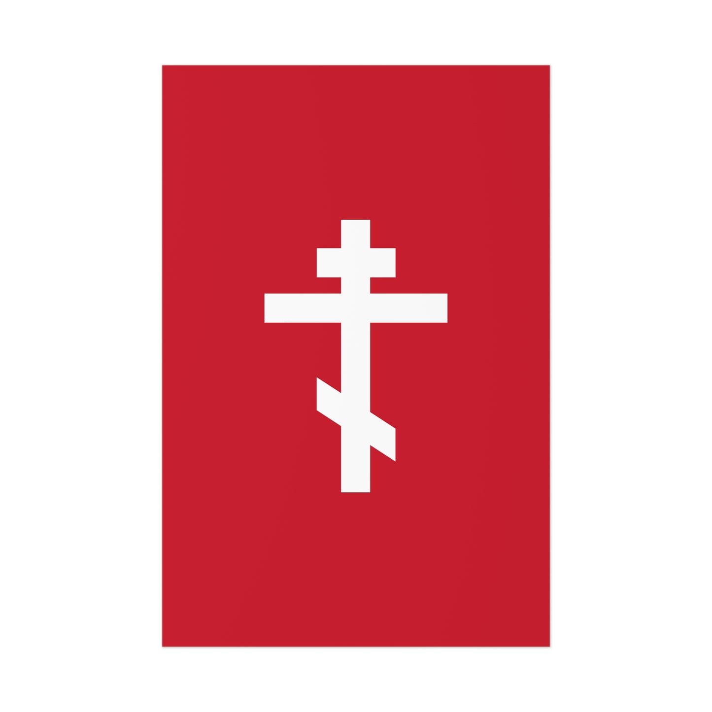 White Orthodox Cross Red Background | We venerate Thy Cross, O Master, and we glorify Thy holy Resurrection! | Orthodox Art Poster
