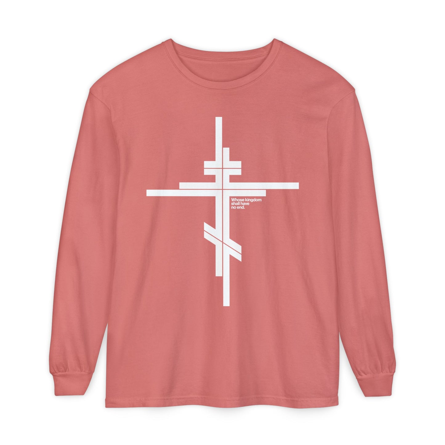 Whose Kingdom Shall Have No End | Luke 1:32-33 | Orthodox Cross | Modernist Minimalist Logo Style | Orthodox Long Sleeve Cotton Shirt