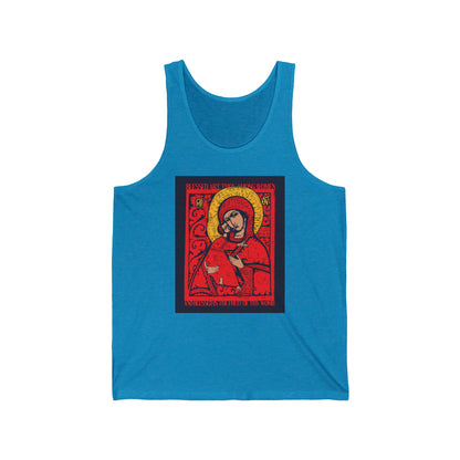 Vladimir Theotokos Icon (Blessed Art Thou Among Women) No. 1 | Orthodox Christian Jersey Tank Top / Sleeveless Shirt