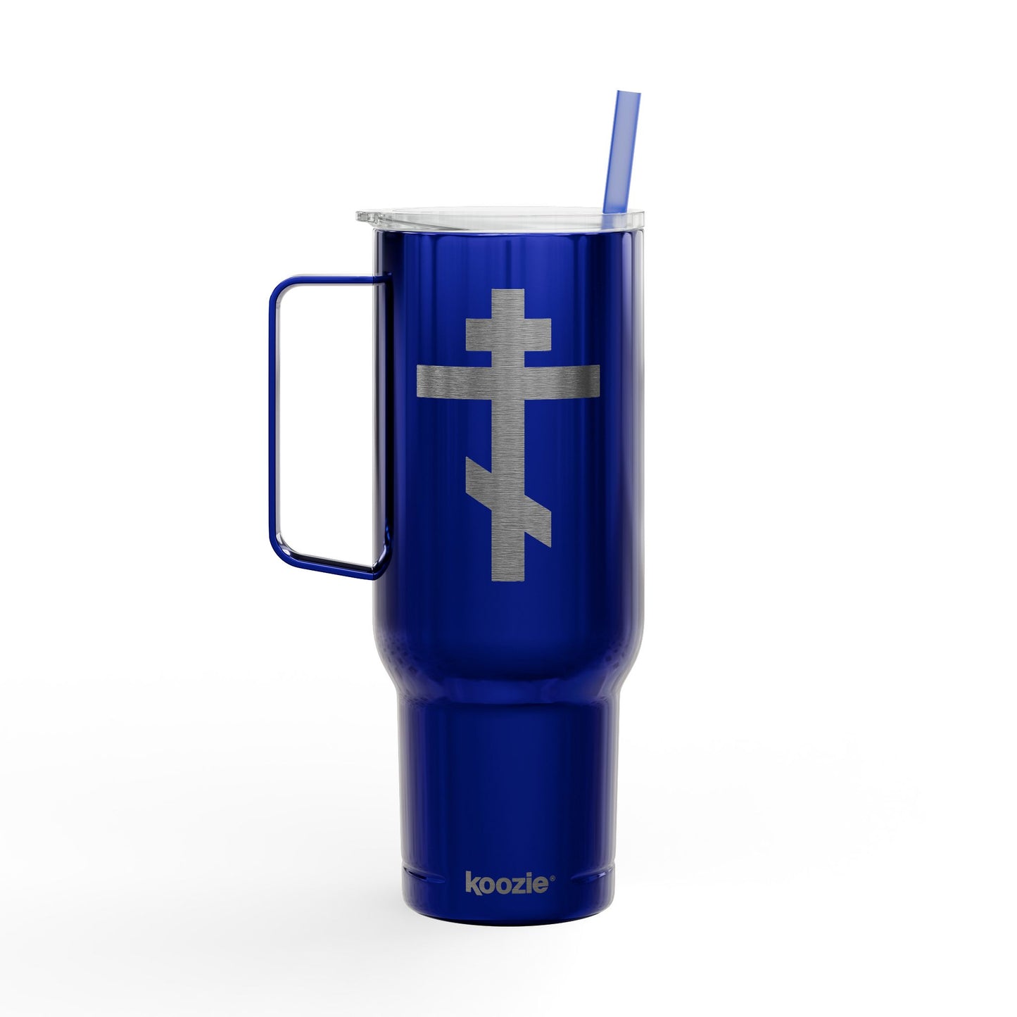 Russian/Greek Tribar Cross Engraved 40oz Koozie Tumbler | Insulated Stainless Steel | Bold, Minimalist Orthodox Christian Home & Travel Accessory