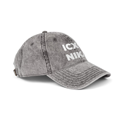 White ICXC NIKA Text Christogram | Orthodox Christian Symbol Meaning "Jesus Christ Conquers" | Christ is King | Denim Embroidered Cap
