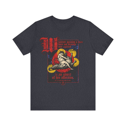 Whatever Passion a Man Does Not Bravely War Against | St Macarius | Gustav Dore - Samson Slaying Lion | Orthodox Christian Cotton T-Shirt