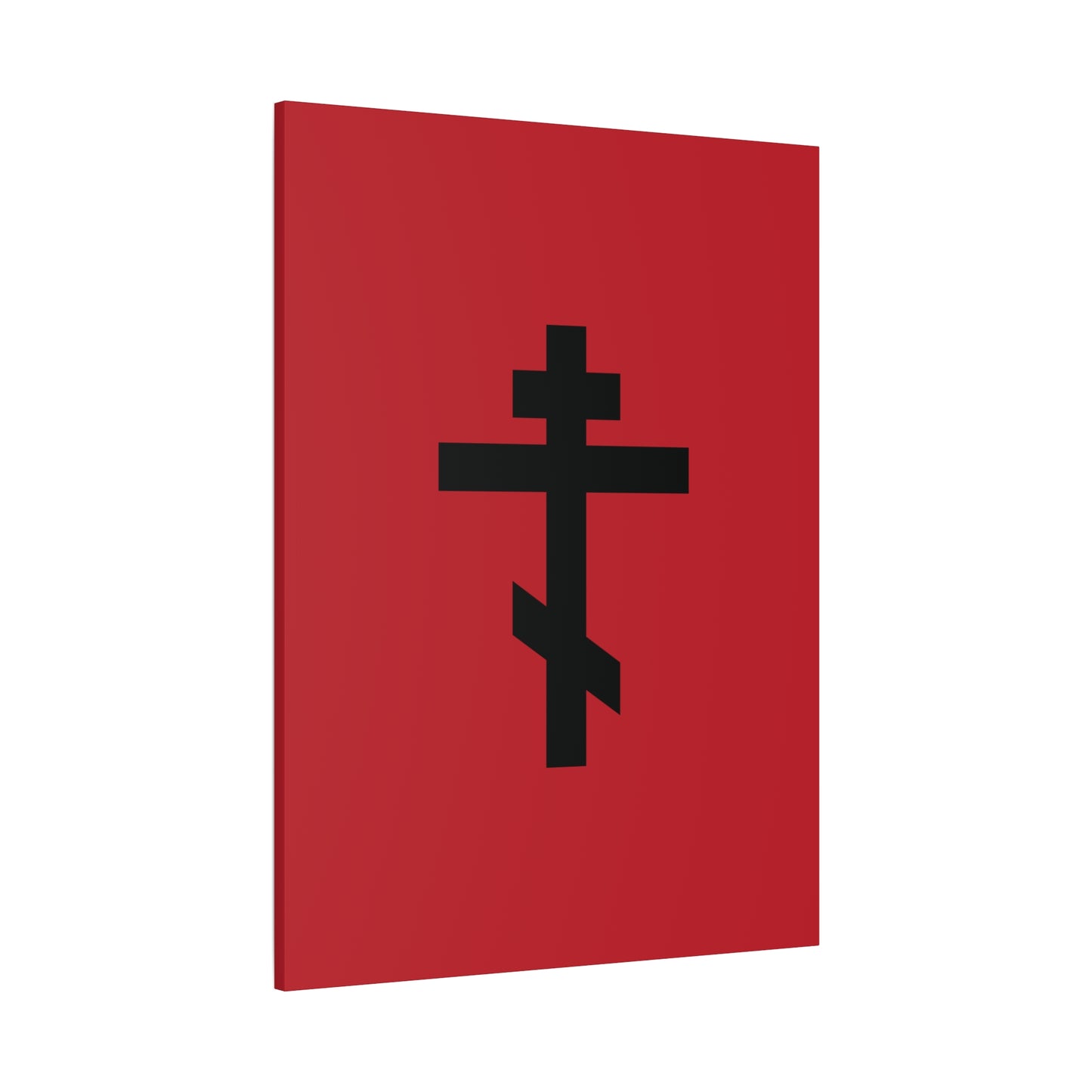 Black Orthodox Cross Red Background | Whoever does not carry his own cross and come after Me cannot be My disciple | Christian Canvas Art