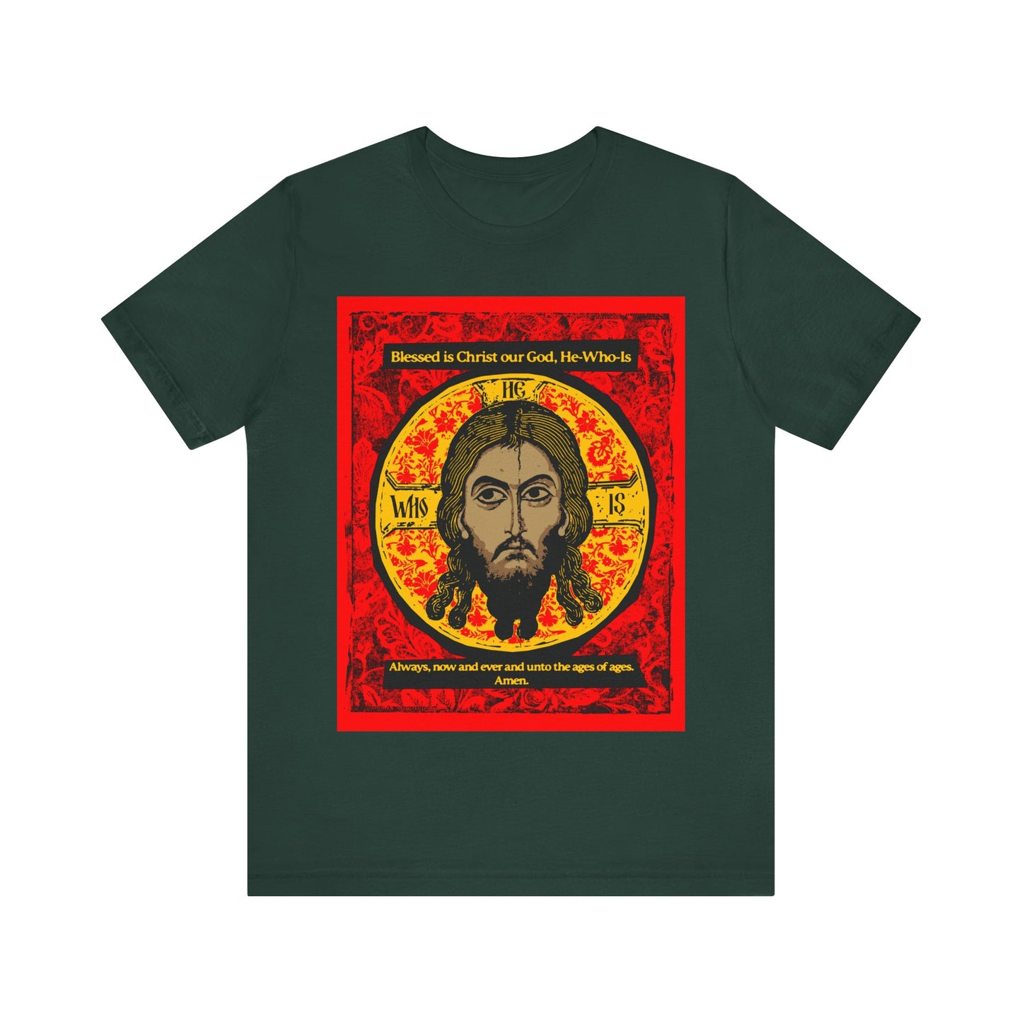 Made Without Hands (Mandylion/Image of Edessa) | Jesus Christ Orthodox Icon Graphic Design | Red Black & Yellow | Orthodox Christian T-Shirt