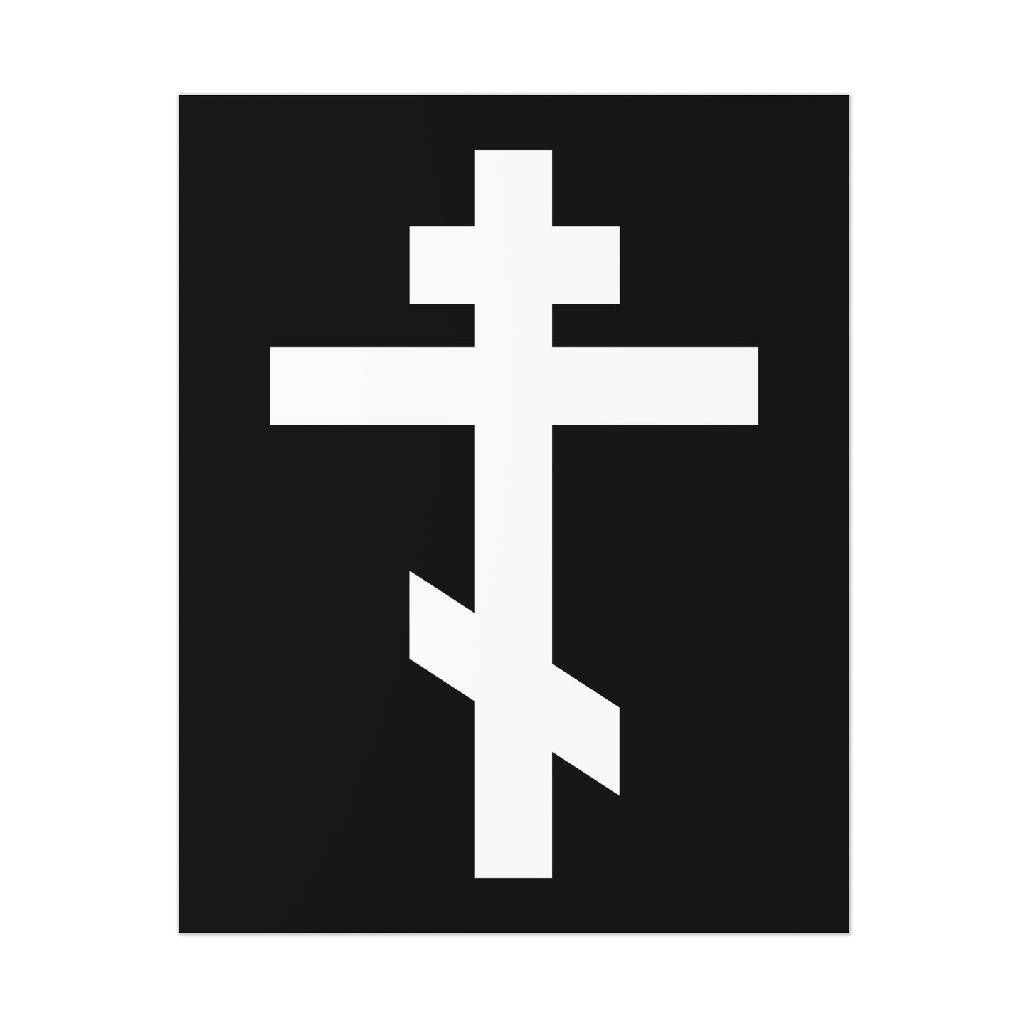 The White Orthodox Cross | "May I never boast, except in the cross of our Lord Jesus Christ" (Gal 6:14) Orthodox Art Poster features a three-bar cross on black, symbolizing the Saviour's sufferings and salvation.