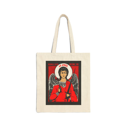 Behold I Send an Angel Before You (Ex 23:20) | Guardian Angel With Cross & Sword IconoGraphic | Orthodox Christian Canvas Tote Bag