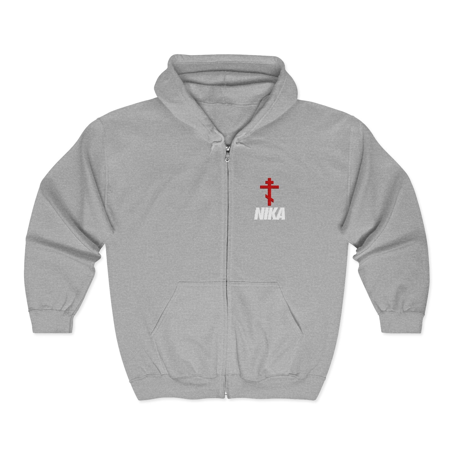 Embroidered NIKA Red Orthodox Cross | NIKE Logo Mashup | Christian Full-Zip Hoodie