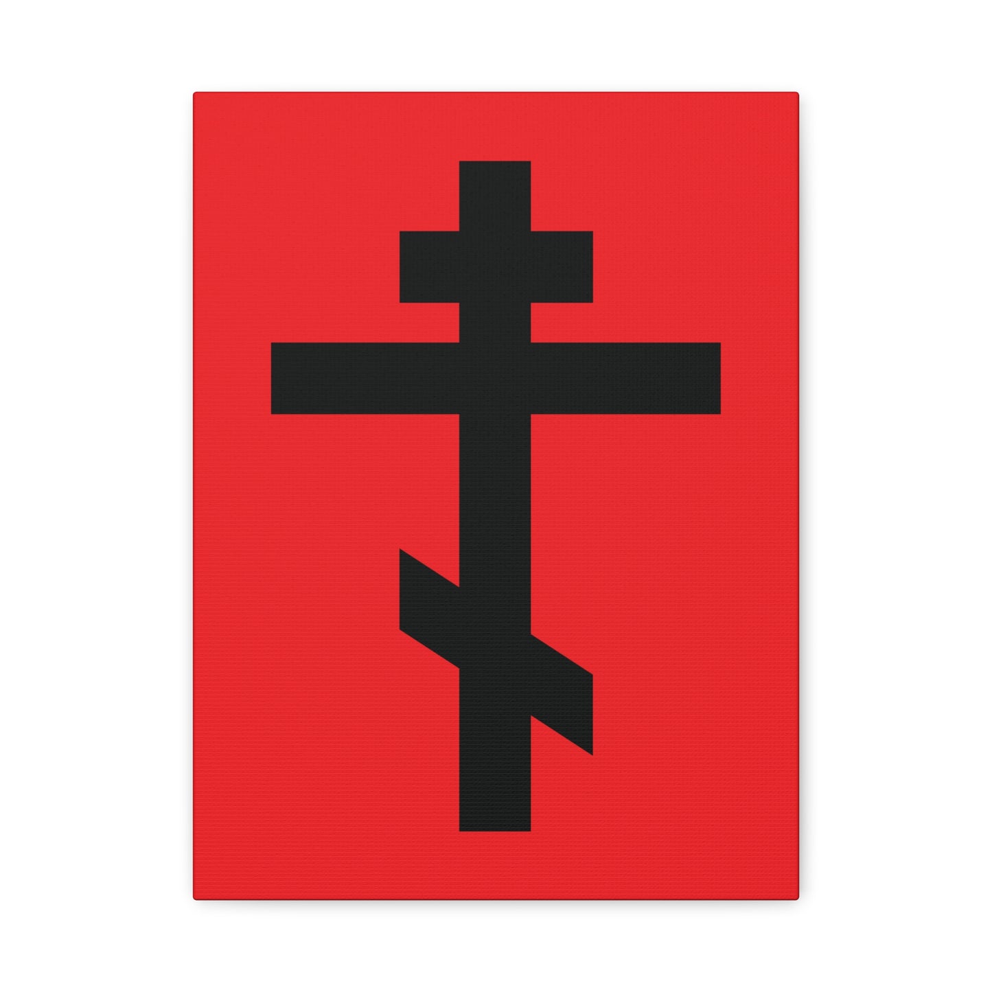 Black Orthodox Cross Red Background | "May I never boast, except in the cross of our Lord Jesus Christ" (Gal 6:14) – Canvas art blending Orthodox tradition with a bold red backdrop, inspired by faith and heritage.