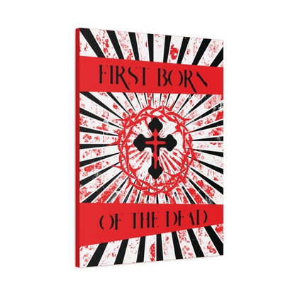 First Born of the Dead | Orthodox Cross and Crown of Thorns | Red White and Black Textured Design with Rays | Orthodox Christian Canvas Art