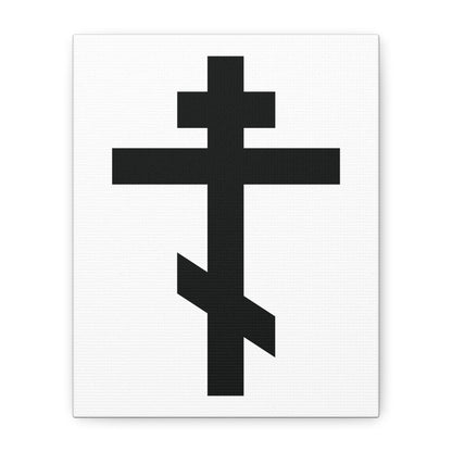 The "Black Orthodox Cross White Background" canvas art features a three-bar Russian Orthodox cross on white, inspired by Galatians 6:14: "May I never boast, except in the cross of our Lord Jesus Christ.