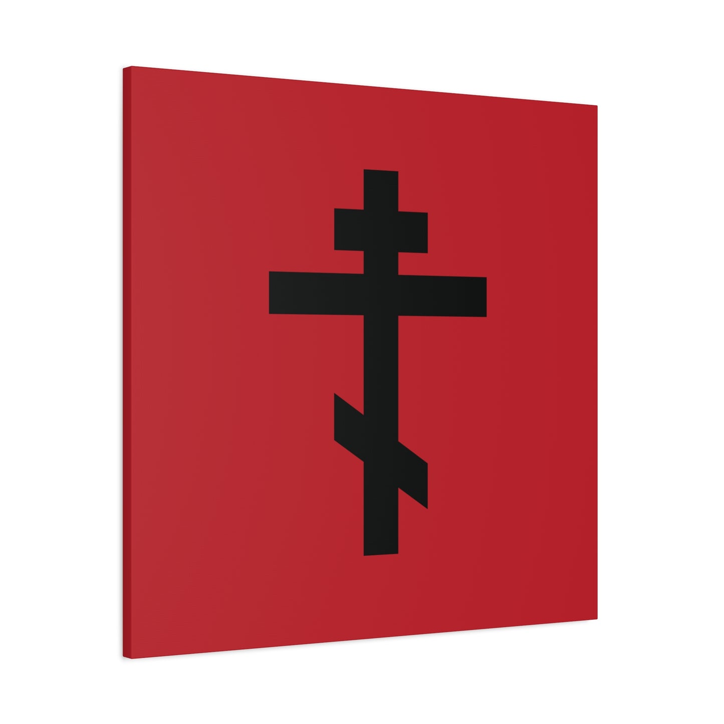 Black Orthodox Cross Red Background | Whoever does not carry his own cross and come after Me cannot be My disciple | Christian Canvas Art