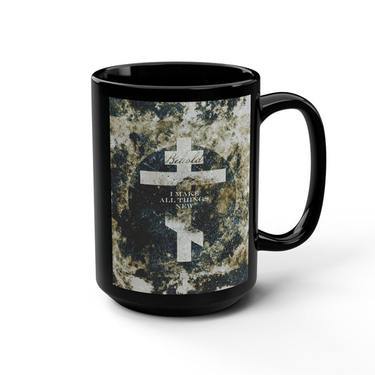 Behold, I Make All Things New | Revelation 21:5 | Cosmic Textured Orthodox Cross | Parousia | Orthodox Christian Black Mug