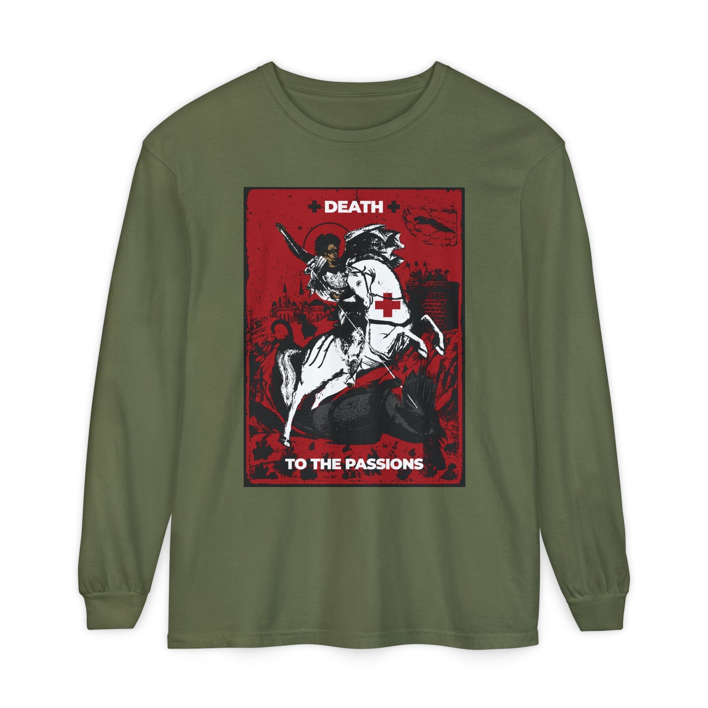 St George Slaying the Dragon | Death to the Passions | Unseen Warfare | Ascetic Orthodox Christianity | Heavy Cotton Long Sleeve T-Shirt