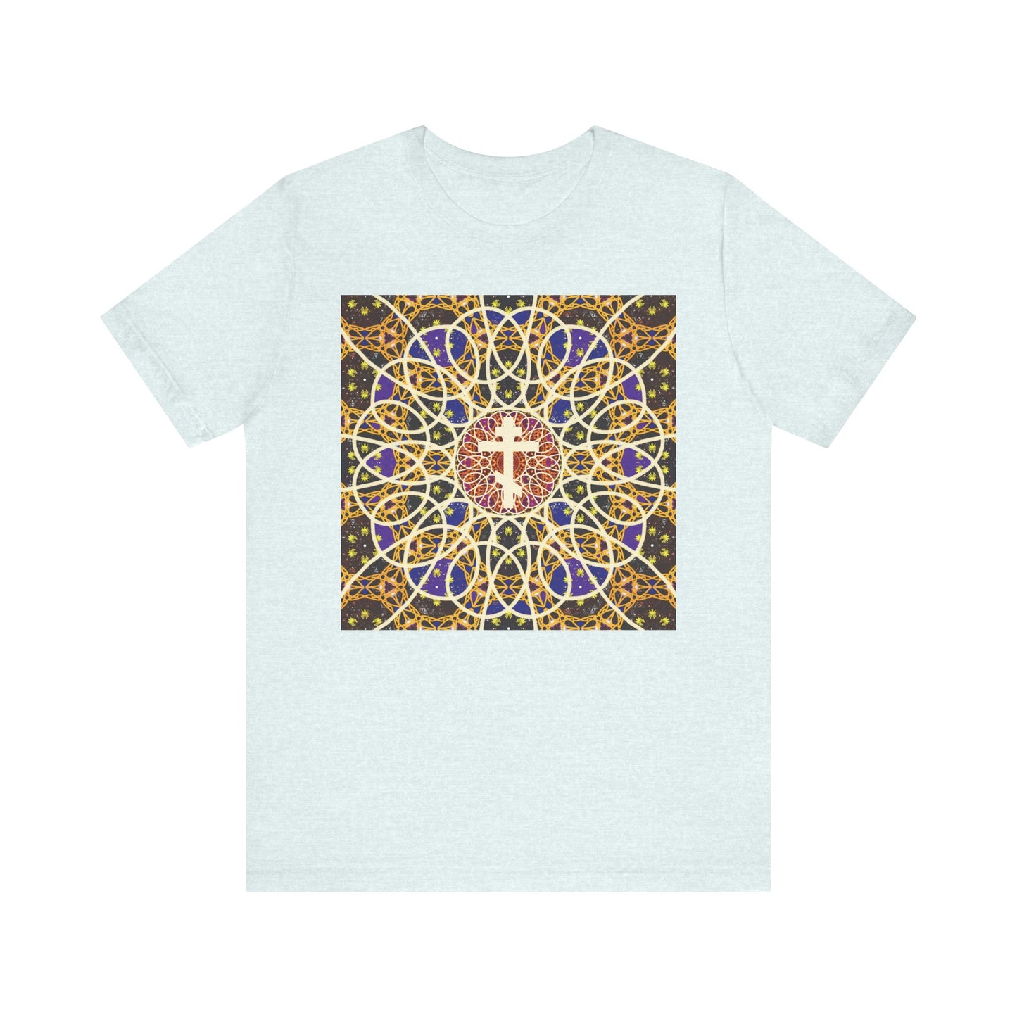 Medieval Cosmology Rose Window Orthodox Cross | Let all the earth venerate the Cross | Christian Lightweight Cotton Unisex T-Shirt