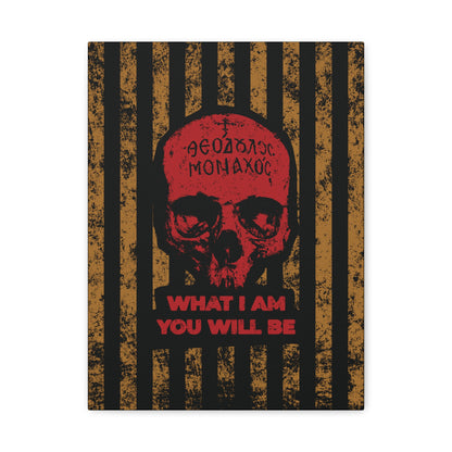 What I Am You Will Be | Memento Mori | Remembrance of Death | Mt Athos Monk Skull | Ascetic Ethos | Christian Canvas Art